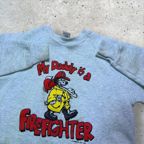 Vintage Kids My Daddy Is a Firefighter Sweatshirt Fruit of the Loom USA 14-16 - Picture 3 of 11